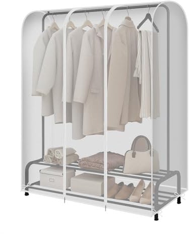 GQC Kleiderständer Abdeckung mit Reißverschluss, Transparente Kleidersäcke Große Kleiderschutzhülle für Kleidung, Staubschutz Aufbewahrungstasche für Anzug, Wasserabweisend, 150 x 50 x 150 cm