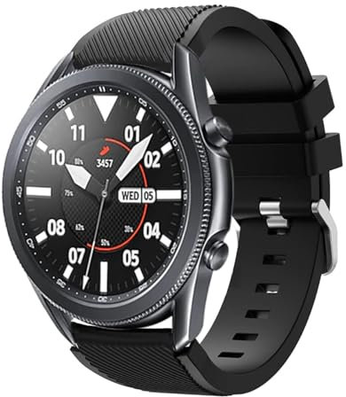 JunXiangRui Strap Compatible with Samsung Galaxy Watch 3 45mm/Galaxy Watch 46mm/Huawei GT 2 46mm, 22mm Soft Silicone Sport Wrist Bands Replacement for Samsung Gear S3 Frontier for Men (black, 22mm)