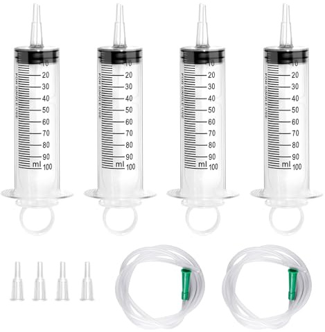 Plastic Large Syringe 100ml,4PCS Syringes No Needle, Individually Packed | Reusable 100ml Syringe with 2 Plastic Tube for Pet Feeding Plant Irrigation Labor Science Use