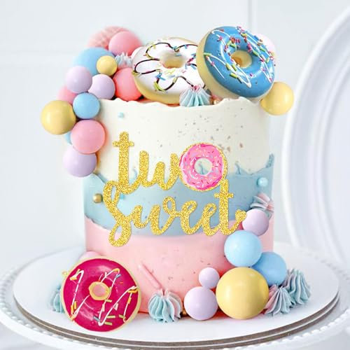 Roaring Good Time Zwei süße Kuchen Topper Zwei süße Geburtstag Partyzubehör Donut Grow Up BabySprinkle Dekorationen Macaron Balls Mini Donut Cupcake Topper für Geburtstag Partyzubehör