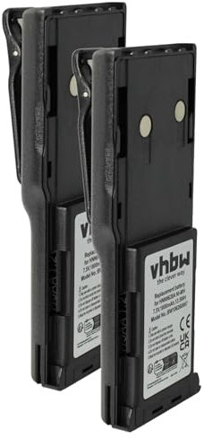 vhbw 2X Akku kompatibel mit Motorola CP450, GP300, GP308, CP450LS, CP250 Funkgerät, Walkie Talkie (1800 mAh, 7,5 V, NiMH) + Gürtelclip