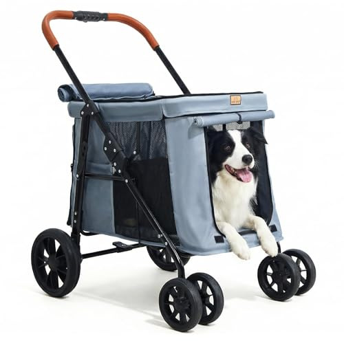 CANINE CANYON Scout Haustier-Kinderwagen, 4-Rad-Design für kleine/mittelgroße Hunde – Ein-Knopf-Faltung, verstellbare Netzfenster und Schirme, 360° drehbare Vorderräder, Hinterradbremse für Sicherheit