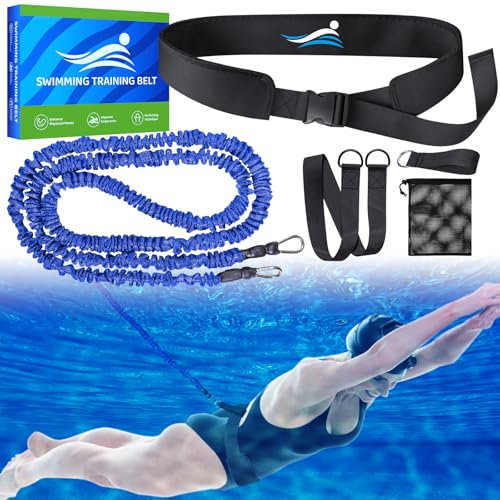 Ayuda a la natación para Piscinas de Adultos, cinturón de natación de Resistencia con cordón Ajustable, 2,5-7,5 Metros, para Cualquier Piscina sin Sistema contracorriente, Azul