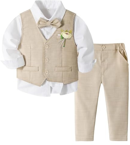 Volunboy Ensemble Costume Bébé Garçon, Cérémonie Formel Mariage 4 Pièces Gilet Chemise Pantalon avec Noeud Papillon