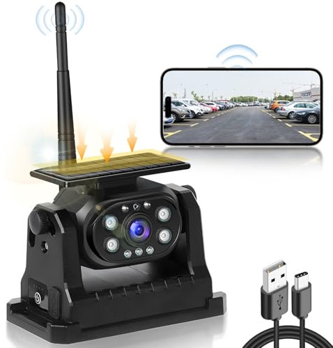 Hodozzy Wireless Solar Reversing Camera for Car, HD 1080P Wifi Backup Camera, Magnetic Type-c Rear View Ca-mera, Wide Angle IP68 Waterproof Night Vision Reversing Ca-mera for 9V-36V Trucks, SUV, Van