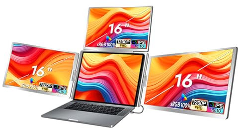 Docooler Extender 16 pollici 1200P FHD 16:10 Quad Monitor portatile, 1 cavo per 3 schermi, estensione monitor pieghevole per laptop da 12-18,5