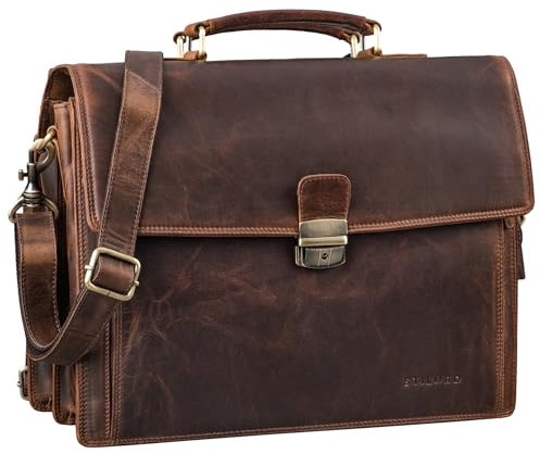 STILORD 'Noel' Aktentasche Leder Herren Vintage groß klassische Arbeitstasche Bürotasche Umhängetasche Dokumententasche mit Laptopfach 13,3 Zoll und Trolleyschlaufe, Farbe:soria - braun