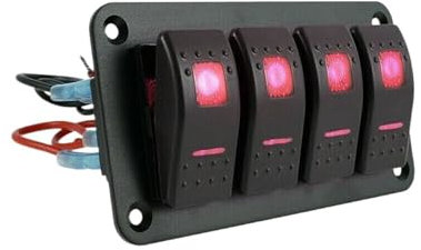 SUNSKYLY Pannello interruttori a levetta a 8 Bande LED Rosso for Auto, Barca, Camper, Impermeabile 12V-24V(4 Gang)