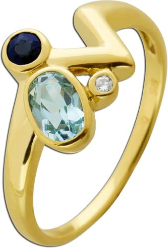 Ch.Abramowicz Saphir Ring Gold 585 14K Diamant Blautopas blauer Edelstein 18