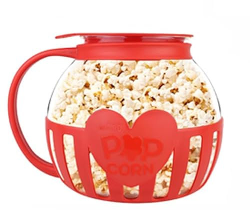 Palomitas de maíz en microondas, cristal de borosilicato, apto para microondas, apto para lavavajillas, para reuniones, fiestas, picnics, color rojo