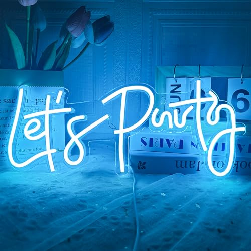 Let's Party Neon Schild Blau LED Neonlicht Schilder für Wanddekoration | USB Betriebene Party Deko Leuchtreklame Buchstaben Neon Leuchtschilder für Geburtstagsfeier Hochzeit Bar Abschlussfeier