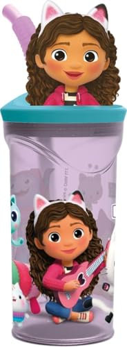 Gabby's Dollhouse Gobelet 3D pour enfants, 360 ml, gobelet en plastique réutilisable sans BPA avec paille, bouteille parfaite pour boîte à déjeuner, fêtes et voyages