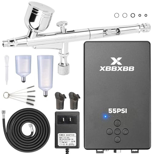 Kit aerografo a doppia azione con compressore, 55 psi, ultra silenzioso, regolabile a 7 livelli, per decorazione torte, trucco, modellismo, nail art, tatuaggio