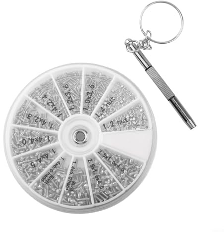 Lot de 600 mini vis et écrous avec 12 variétés y compris écrous M1 2 et M1 4 pour réparation de montres, lunettes de soleil, téléphones, ordinateurs avec tournevis