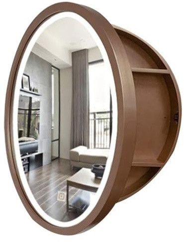 SZKTHD Armoire De Toilette Ronde avec Miroir Armoire De Toilette Murale De 50/60/70 Cm Armoire À Pharmacie Ronde avec Miroir(Walnut,60cm/23.6inches)