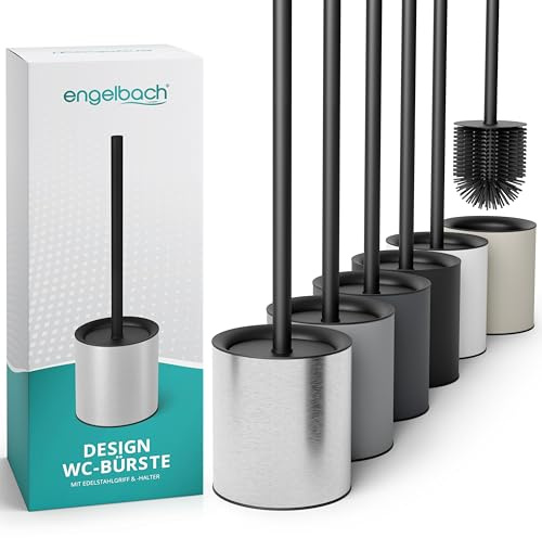 Engelbach® Klobürste Silikon mit Edelstahl Griff & Halter, Silber | Antibakterielle Design Toilettenbürste – WC Bürste, Toilet Brush, modern