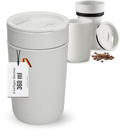 Kaffeebecher Palermo 360 ml - Coffee To go Becher Keramik-Innenbecher | Keramik-Innenbecher, 360 ml, spülmaschinengeeignet, Deckel, Kaffee, Tee, Büro, robust, Coffee to go, Trinkbecher