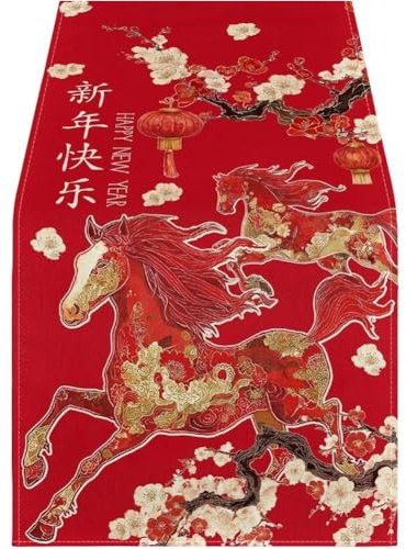 HiyyFloy Tischläufer Im Chinesischen Stil, Jahr des Pferdes 2026 – Fröhliches Neues Jahr! Tischdecke/tischläufer Zum Chinesischen Neujahr Für Frühlingsfest- Und Heimdekoration