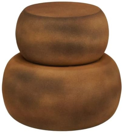 MICA Decorations Zea Beistelltisch rund – Wohnzimmer Tisch – 37 x 43 cm – Eisen, MDF, Samt – Antik Braun