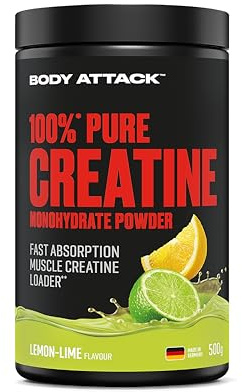 Body Attack Creatin Monohydrat Pulver 500 g Lemon Lime- Made in Germany - hochwertiges mikrofeines Kreatin Monohydrat (Meshfaktor 200) - 100% reines Kreatin Pulver