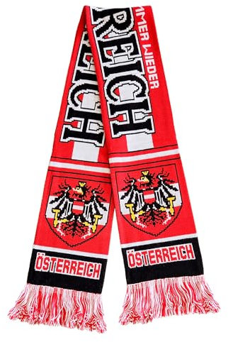 Österreich-Schal | Österreich-Fußball-Fan-Schal | Premium-Acryl-Strick, Schwarz, 60x6 inches