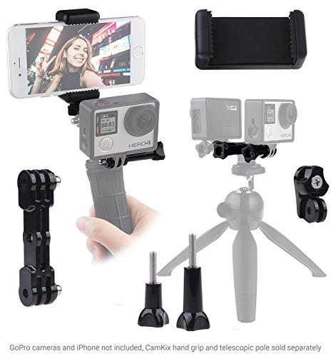 CamKix Dual Mount Compatible with GoPro Hero with Tripod Adapter and Universal Phone Holder - Record Videos with 2 Different Camera Angles Simultaneously, Steady Shot Photography, Selfies