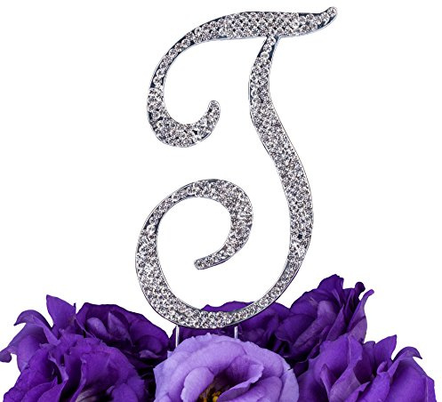 LOVENJOY Cake Topper Hochzeit Personalisierter Buchstabe Letter T Tortendeko Silber Kristall Strass Initiale Hochzeit Verlobung Geburtstag Brautdusche Metall Tortendekoration, Geschenkbox-Packung