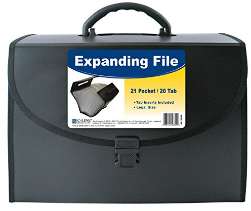 C-line 21 - Pocket Poly Expanding File with Handle includes Tabs/ Locking Closure/ Legal Size - Black