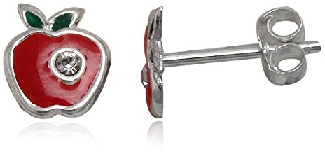 JAYARE Ohrringe Mädchen Apfel Äpfel 925 Sterling Silber Glitzer-Kristalle rot Kinder Ohrstecker