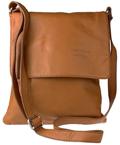 Girly Handbags Womens Genuine Soft Leather Italian Cross Body Messenger Bag Vera Plelle Shoulder Bag Flap Zipper - Light Tan