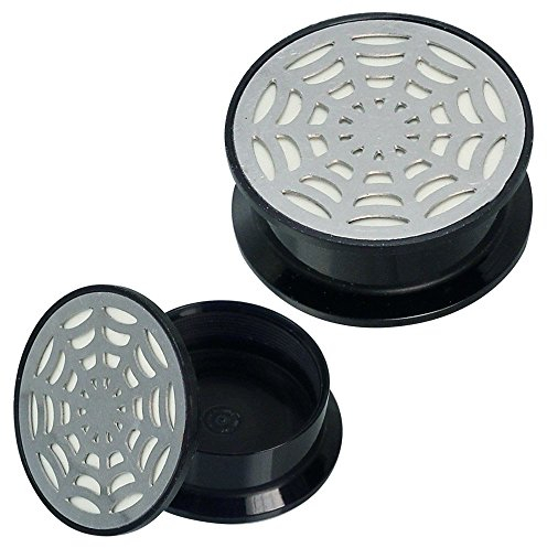 CHICNET Schraub Plug Acryl Edelstahl silbern Spinnennetz weiß schwarz Piercing 16 mm
