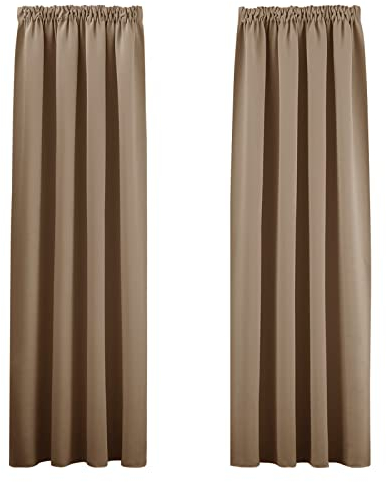 PONY DANCE Schlafzimmer Gardinen und Vorhänge mit Kräuselband für Gardinenschiene Thermovorhang gegen Hitze Verdunklungsvorhänge Kinderzimmer, 2er Set H 228 x B 167 cm, Cappuccino