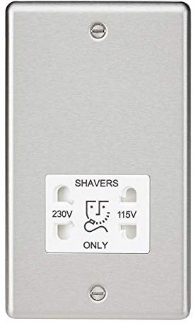Knightsbridge Round Edge Dual Voltage Shaver Socket in Brushed Chrome with White Insert