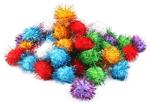 BIPY 20 Stück 3,5 cm Katzenspielzeug, weiche Bälle, Kätzchenspielzeug mit Lametta-Flaum, Indoor-Bommel, verschiedene Farben, zufällige Farbauswahl