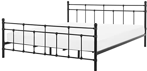 Beliani Romantisches Doppelbett Metall Schwarz mit Kopfteil Lattenrost 180x200 cm Lynx