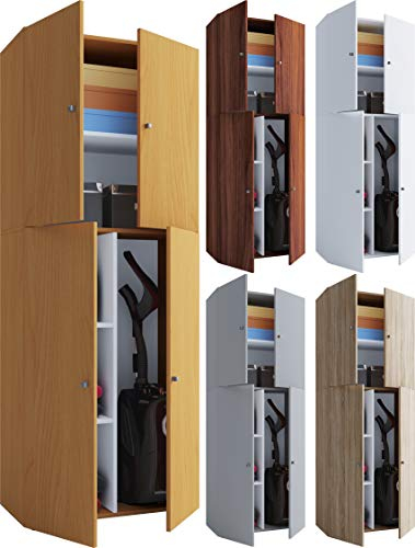 VCM Wooden Broom Cupboard Vacuum Cleaner Household Cabinet Hinged Doors Lona Wooden Broom Cupboard Vacuum Cleaner Household Cabinet Hinged Doors Lona Gray