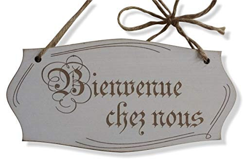 Craf'u Bienvenue chez Nous Plaque de Porte en Bois Panneau à Suspendre Décoration de Maison (Petit 9,5 x 19 cm)