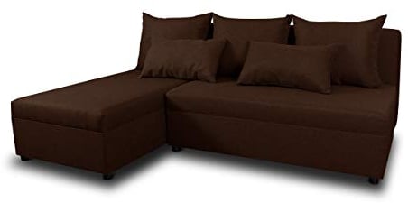 Ecksofa Pono mit Schlaffunktion - Couchgarnitur, Eckcouch, Sofa, Sofagarnitur, Bettsofa, L-Form Couch, Schlafsofa - Ottomane Universal (Braun (Sawana 26))