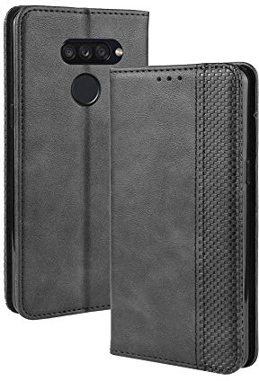 LAGUI Kompatible für LG K50S Hülle, Leder Flip Case Schutzhülle für Handy mit Kartenfach Stand und Magnet Funktion als Brieftasche, schwarz