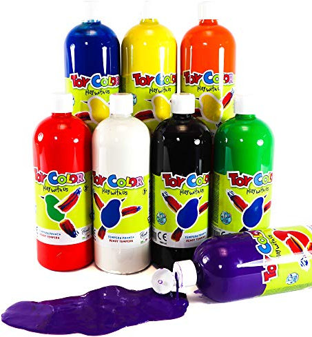 Pasuto Super washable Ready-mix paint | 1 Litre Bottle - Kids craft paint | Pack of 8 colours
