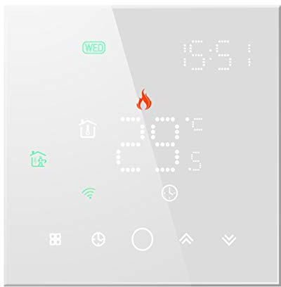 Qiumi Smart WiFi Thermostat für einzelne Gas- / Wasserkesselheizung Funktioniert mit Alexa Google Home Trockener Kontakt, LED-Matrix-Lichtanzeige schützt Ihre Augen, 5A 95~240 V AC