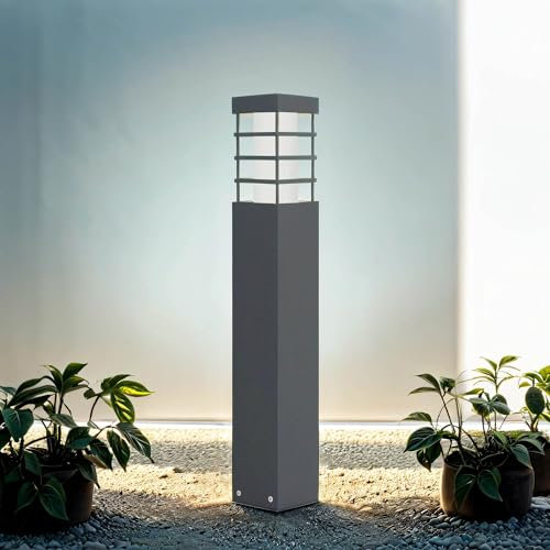 Licht-Erlebnisse Eckige Außenleuchte Anthrazit 50 cm IP54 wetterfest Aluminium E27 Gartenlampe Wegbeleuchtung BERINGEN