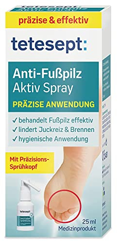 tetesept med foot care Anti-Fußpilz Sprühlösung – Fußpilz Spray mit praktischem Applikator – Antimykotikum zur schnellen & einfachen Fußpilz Behandlung – 1 x 25 ml