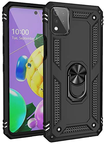 BestST Hülle für LG K53/LG K52 + schutzfolie,Handyhülle für LG K53/LG K52 Cover,Armor Stoßfest TPU PC Schutzhülle Ringhalter Handytasche Case für LG K53/LG K52 Handy Hüllen,Schwarz