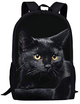 Showudesigns Schulrucksack für Kinder mit Flaschenfach, Kawaii Schwarze Katze, Taglia Unica, Elegant