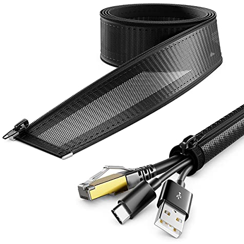 deleyCON 3,0m Kabelschlauch mit Reißverschluss 15mm Durchmesser Kabelmanagement Kabelkanal Kabelschutz Robuster Nylon Kabelmantel Haushalt Büro Schreibtisch Schwarz