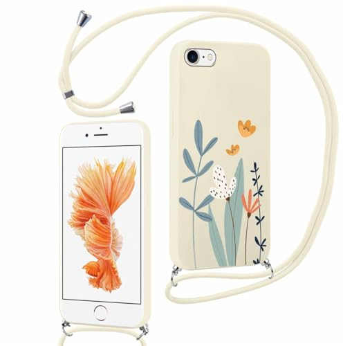 Yoedge Handykette Handyhülle für iPhone 6 / 6S Hülle mit Band Kette 4,7, Smartphone Necklace Schutzhülle mit Kordel zum Umhängen TPU Stoßfest Silikon Case mit Aesthetic Muster für iPhone 6S, Floret