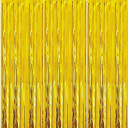 3Pcs 1m*2m Christmas Gold Foil Curtains Metallic Tinsel Party Shimmer Curtains, Fringe Hanging Streamer for Xmas Party Photo Backdrop, Christmas Decorations