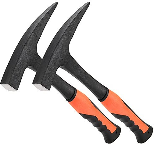 LAUYUT 2 Pack 11.4 Inch Rock Pick, 28 oz Geological Hammer with Pointed Tip, Rock Pick Hammer with Orange Shock Reduction Grip for Masoners, Geologists, Campers