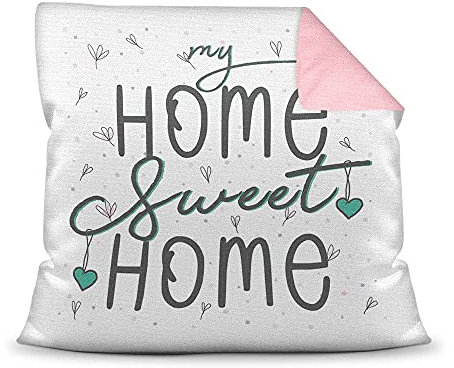 PR Print Royal Kissen mit Spruch - My Home Sweet Home - Statement Deko-Kissen, Geschenk für Familie und Freunde - Rückseite Rosa, 40x40 cm, inkl. Füllung
